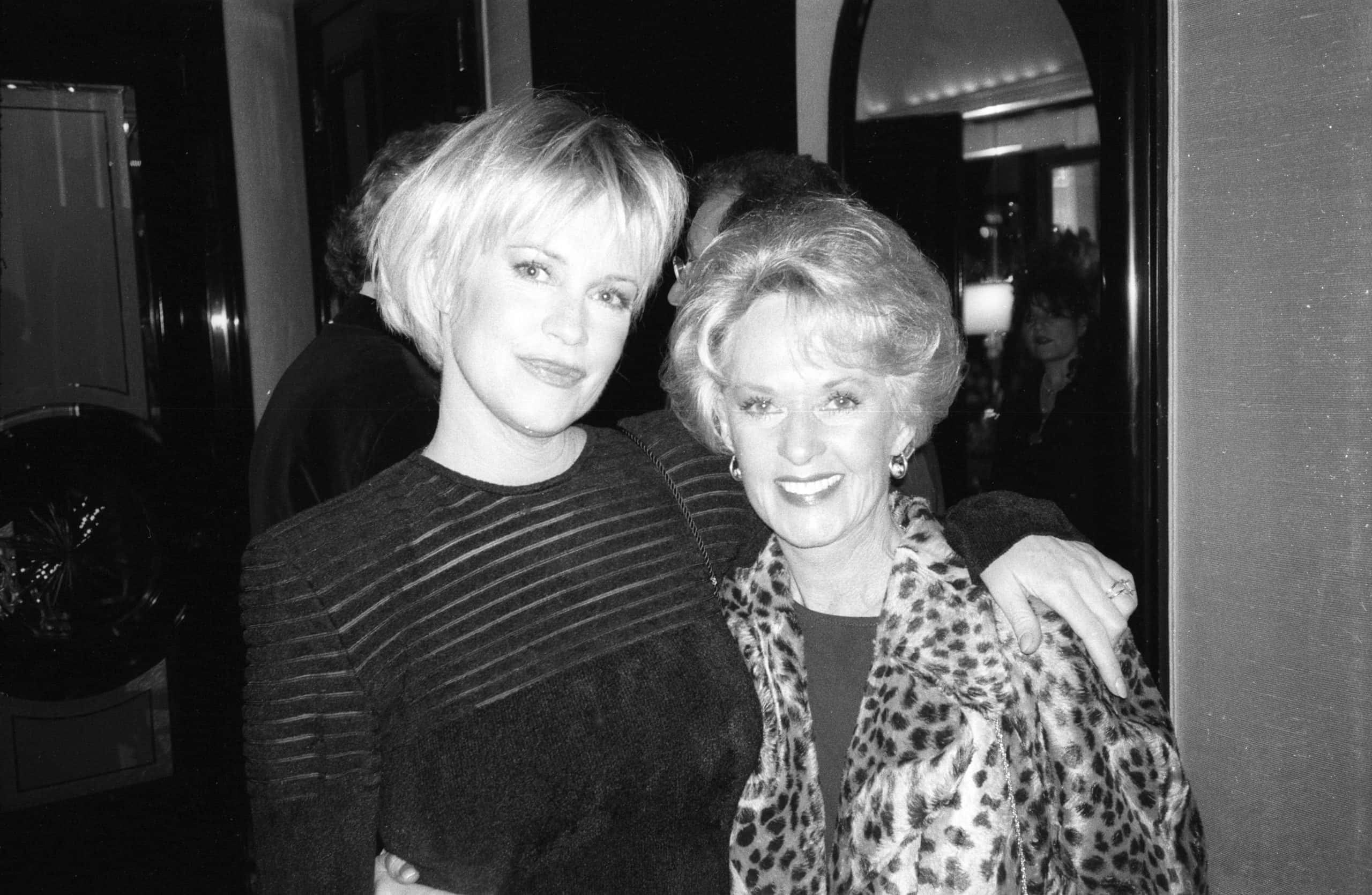 Grayscale Portrait Photo of Melanie Griffith and Tippi Hedren