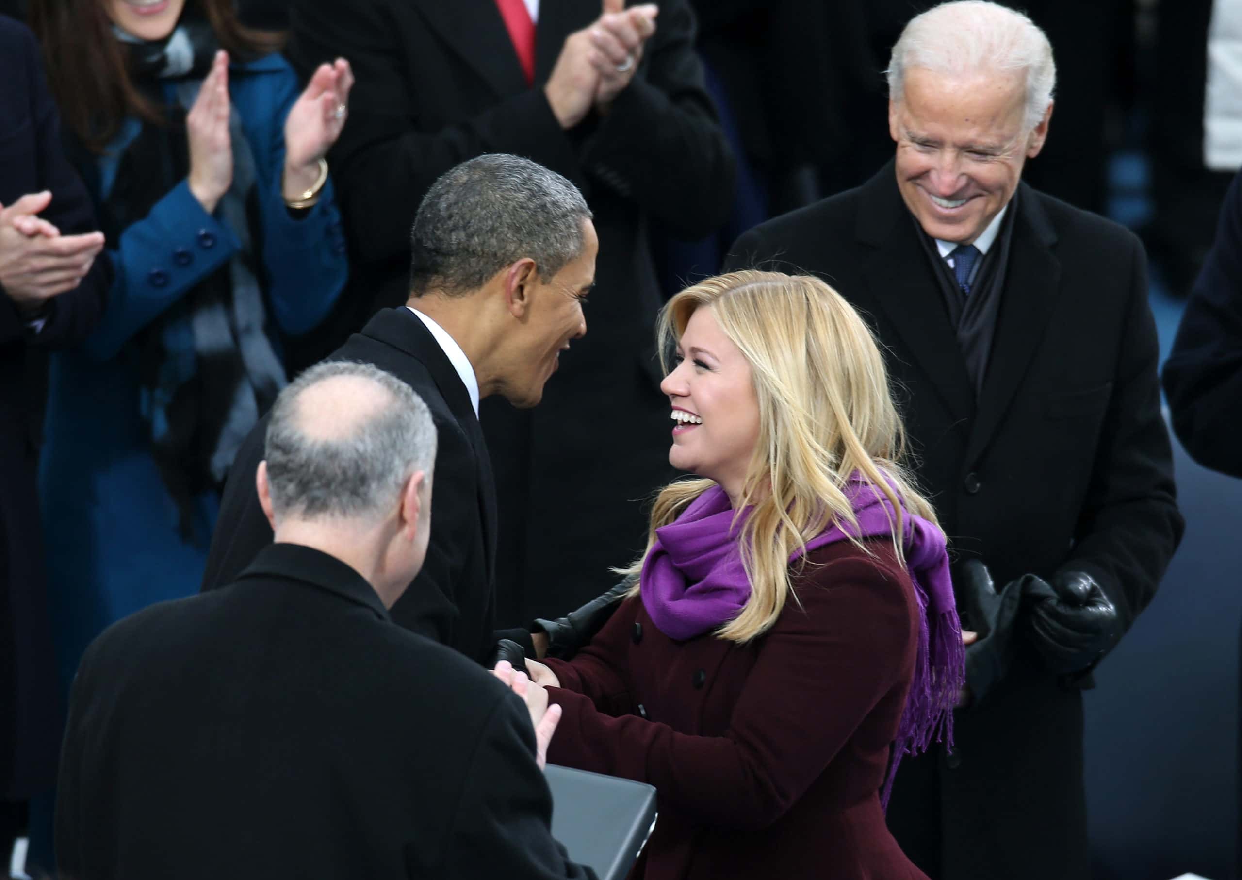 Kelly Clarkson greets U.S. President Barack Obama after performing - 2013