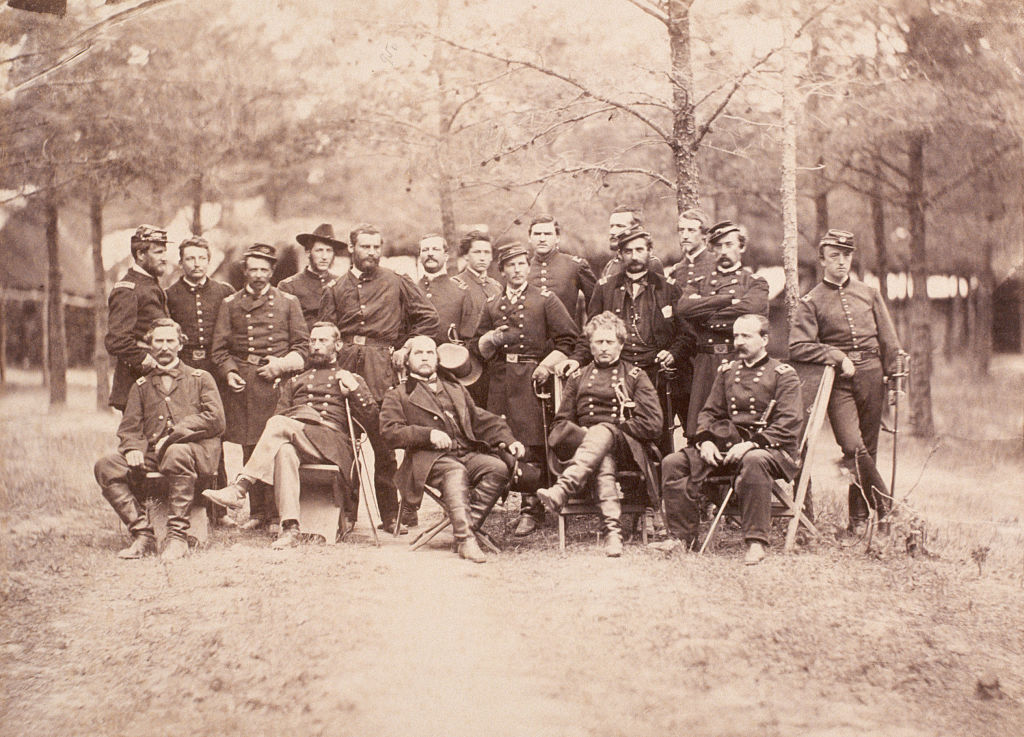Major General Joseph Hooker (seated second from right), commander of the Army of the Potomac, poses with his staff