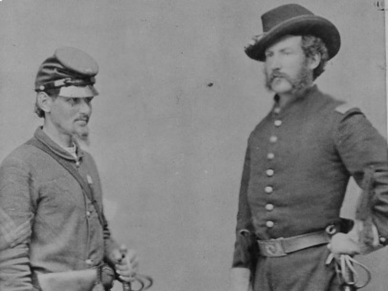 Portrait of Sergt. Boston Corbett, with E.P. Doherty in military uniforms 