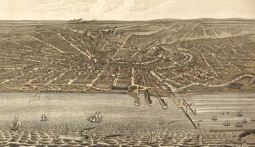 Birds eye view of Cleveland, Ohio 1877