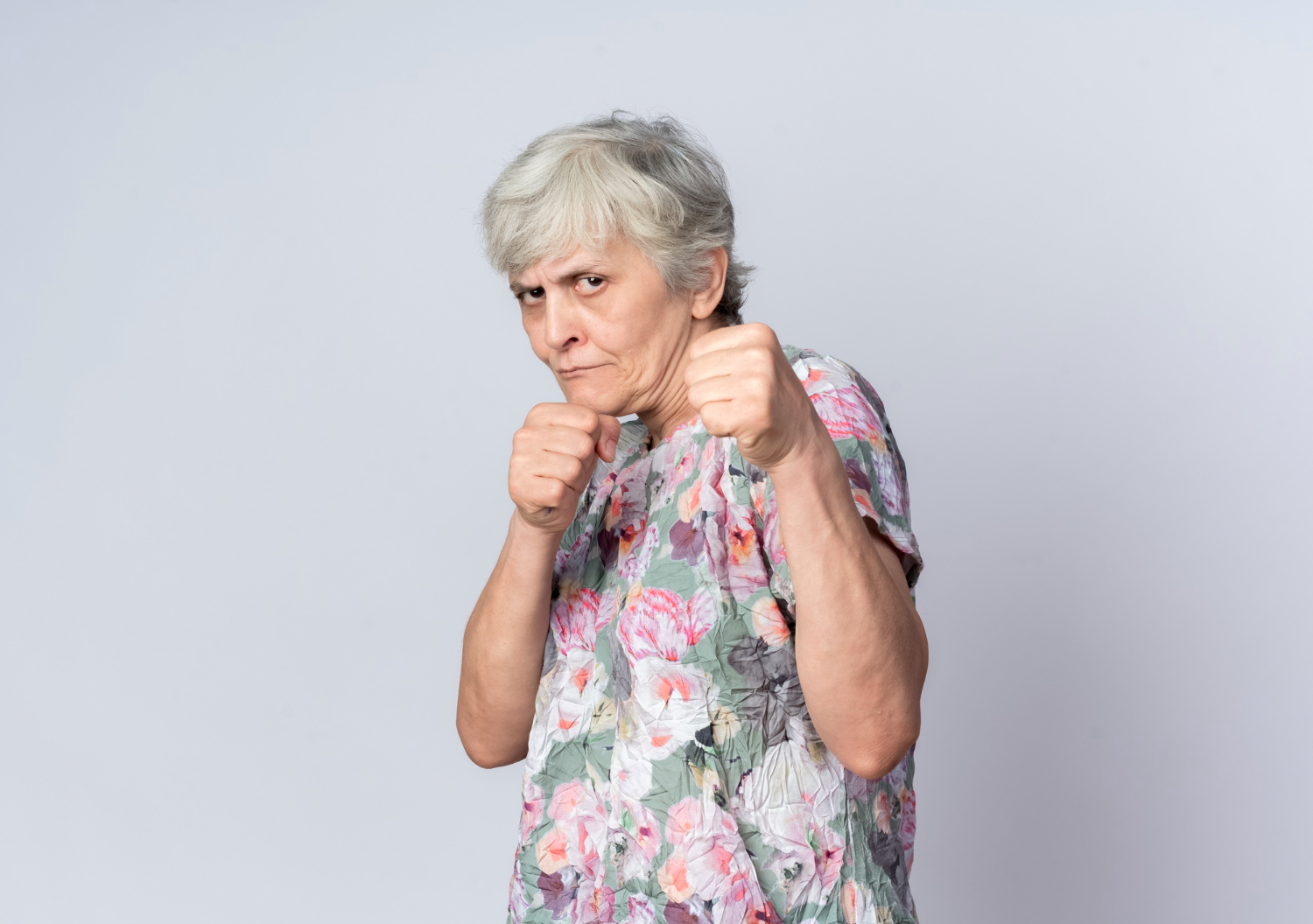 elder woman ready to punch