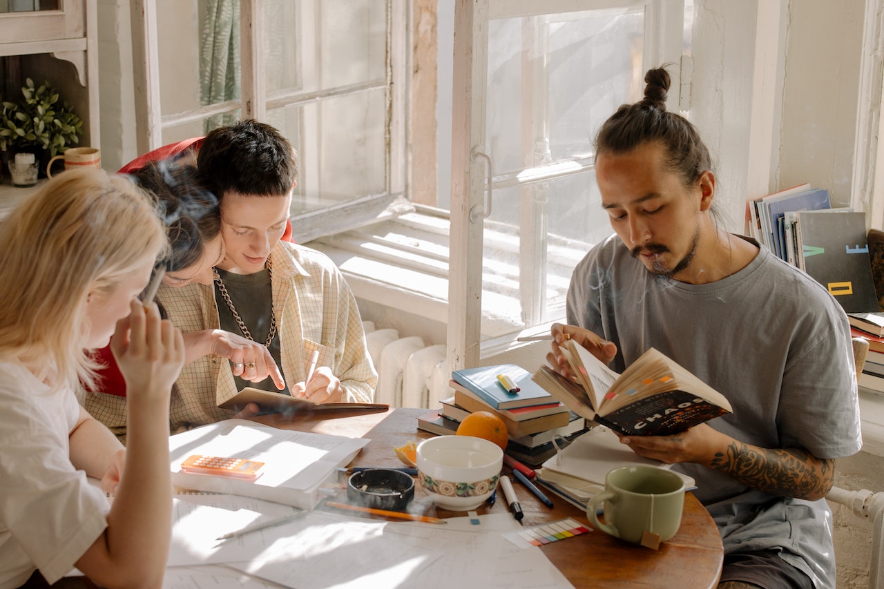 Students studying on the table