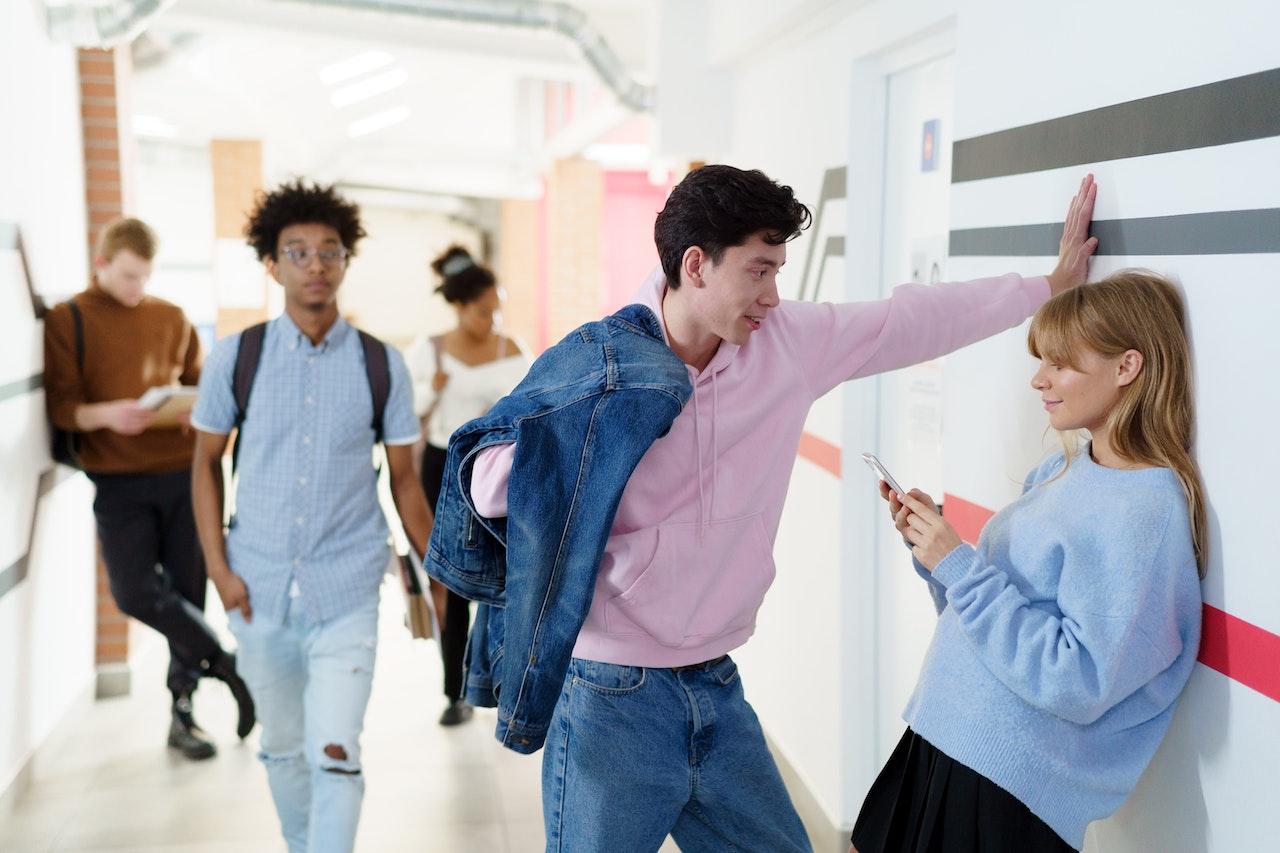 High school students in hallway.