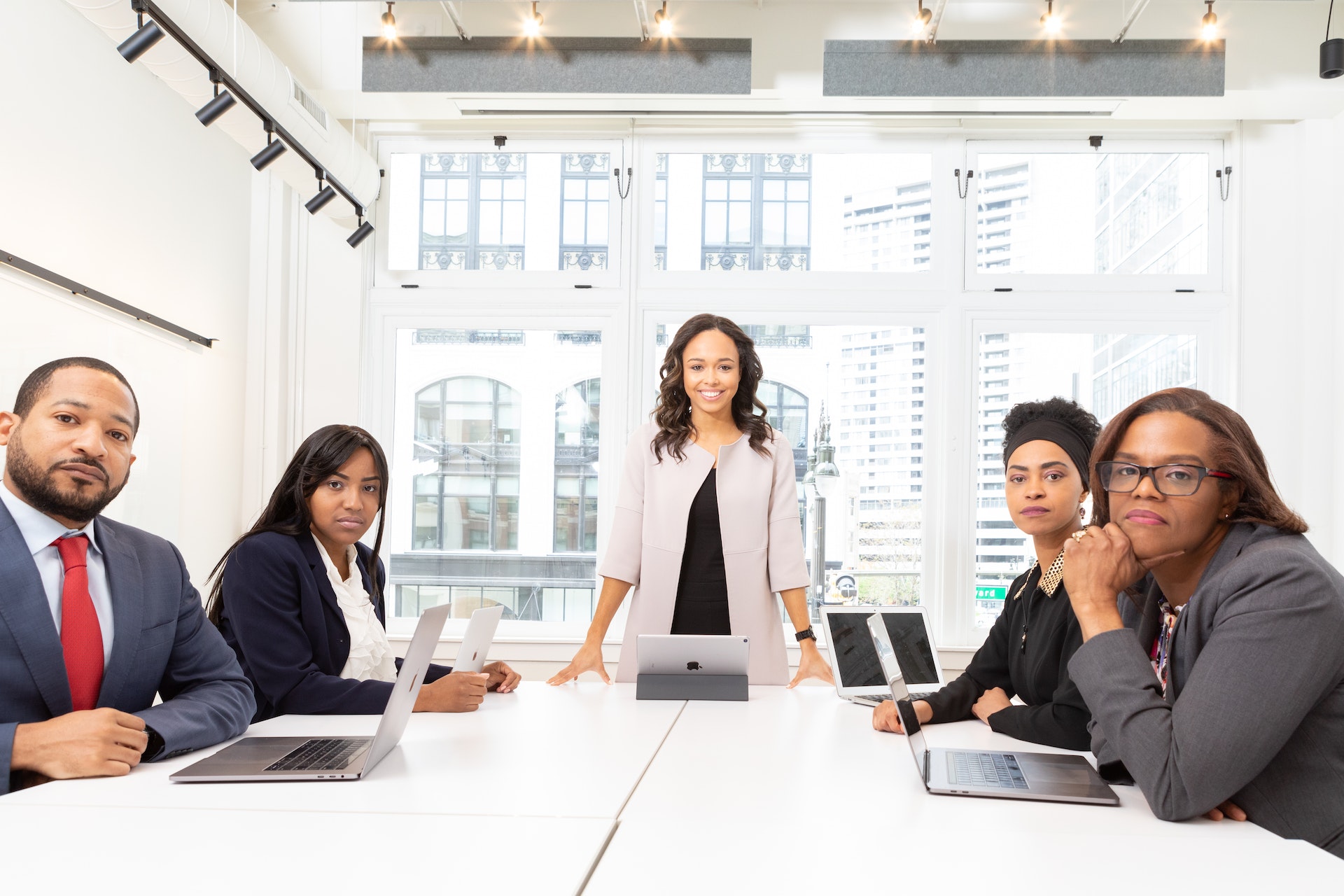 Office employees having a meeting in meeting room