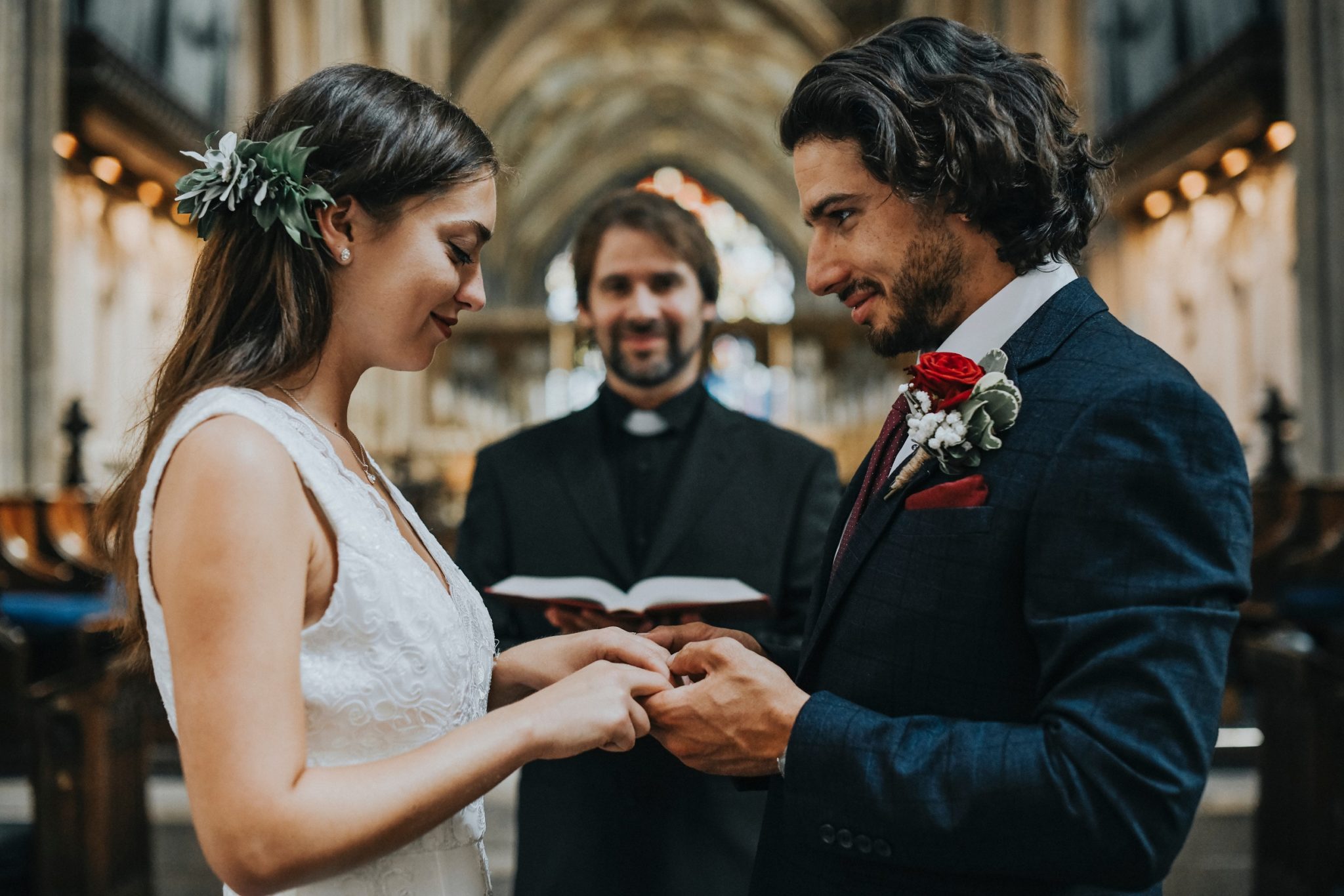 Bride and groom at altar