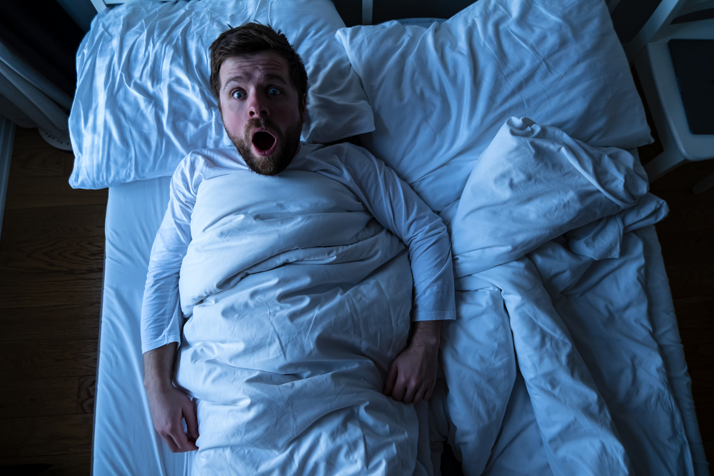 Scared Man woke up and screamed in horror