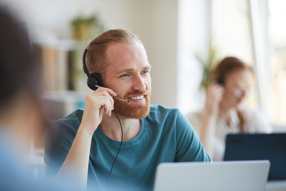 Bearded man in headphone