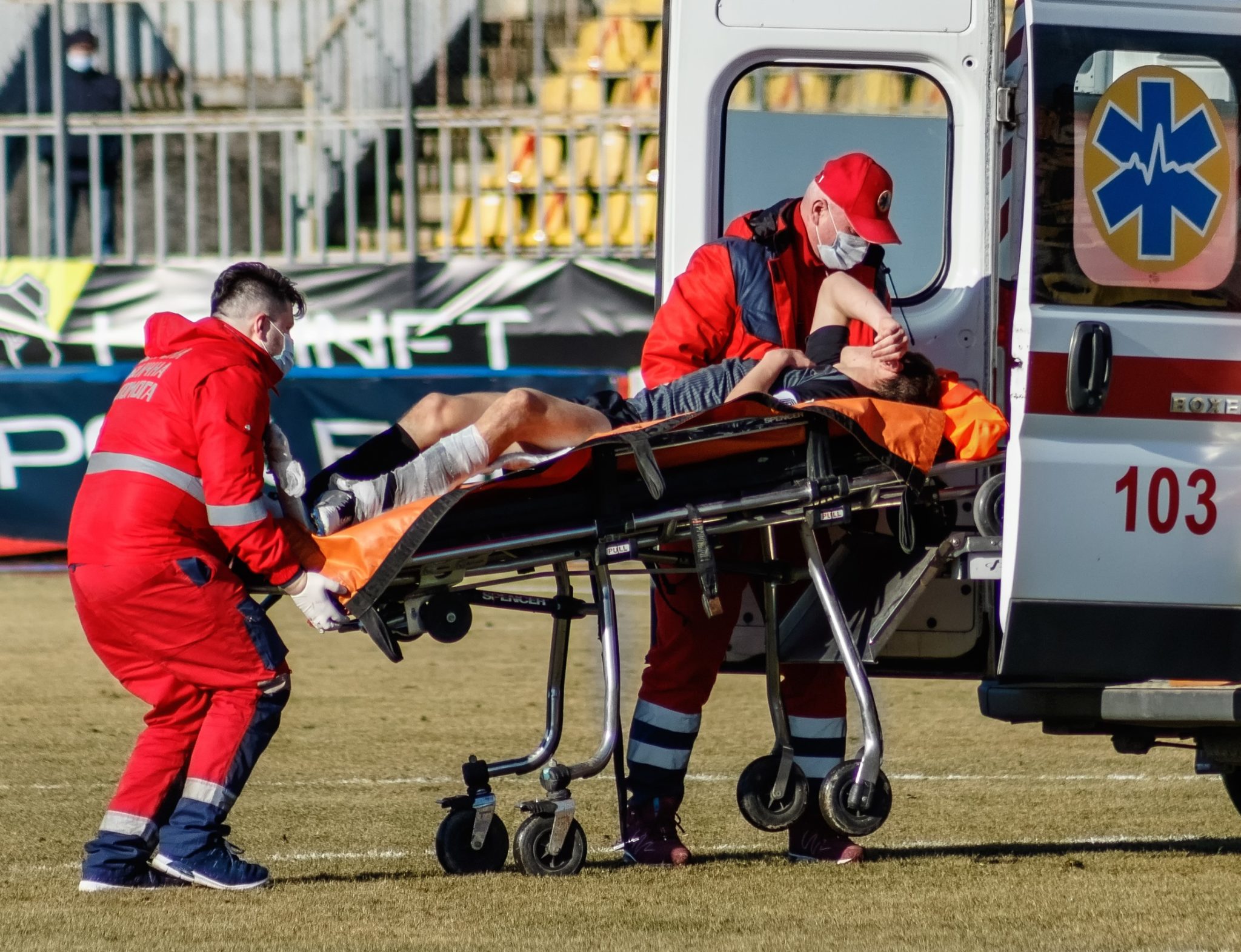 Injured player on stretcher