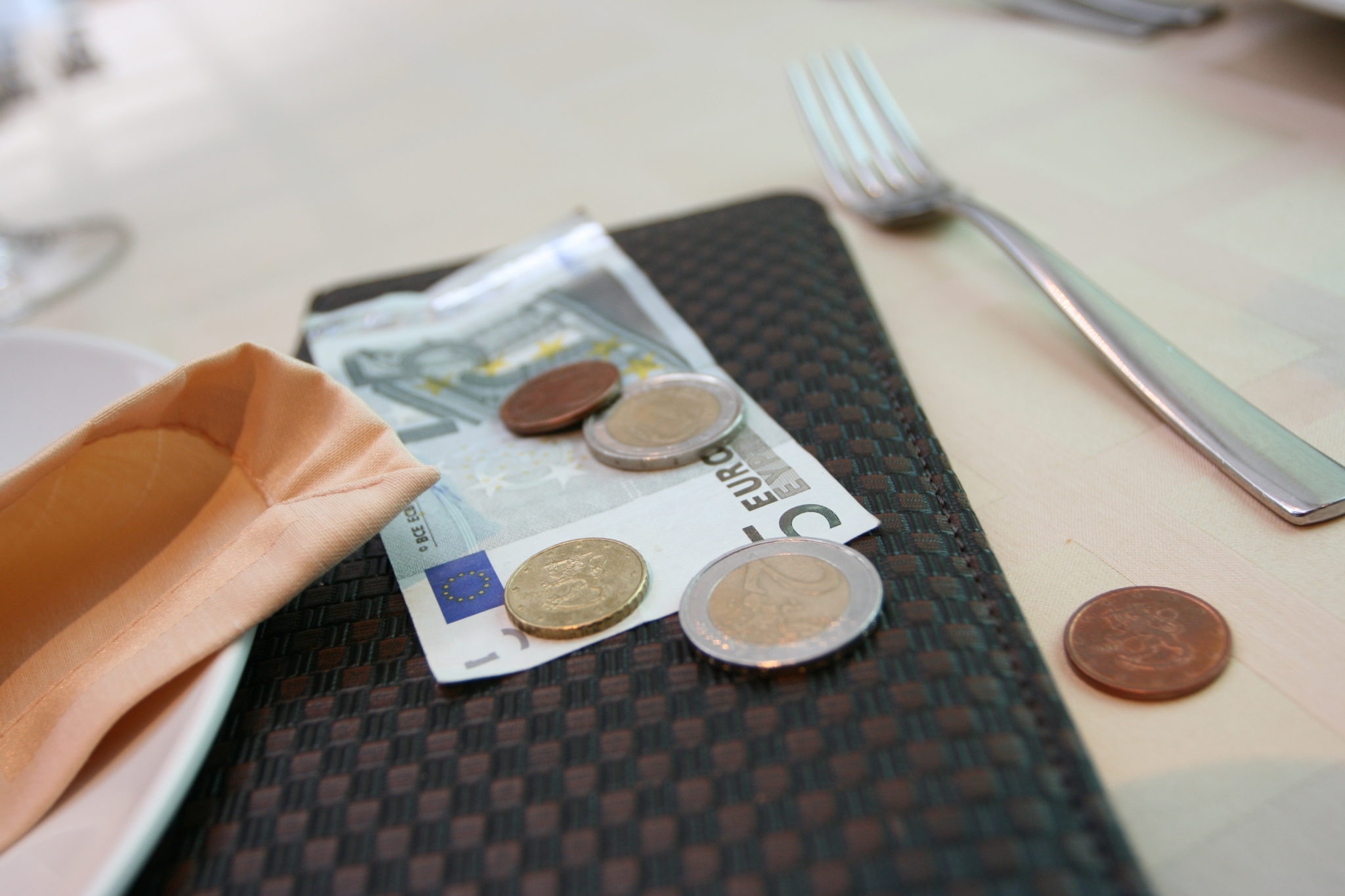 Tip on the restaurant table
