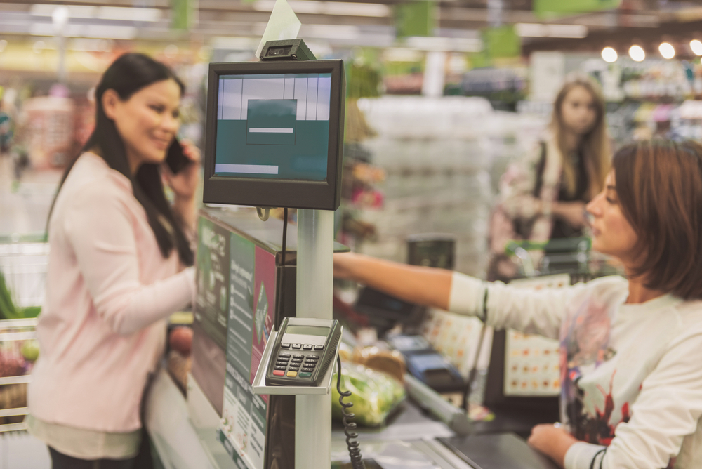 Supermarket employee working