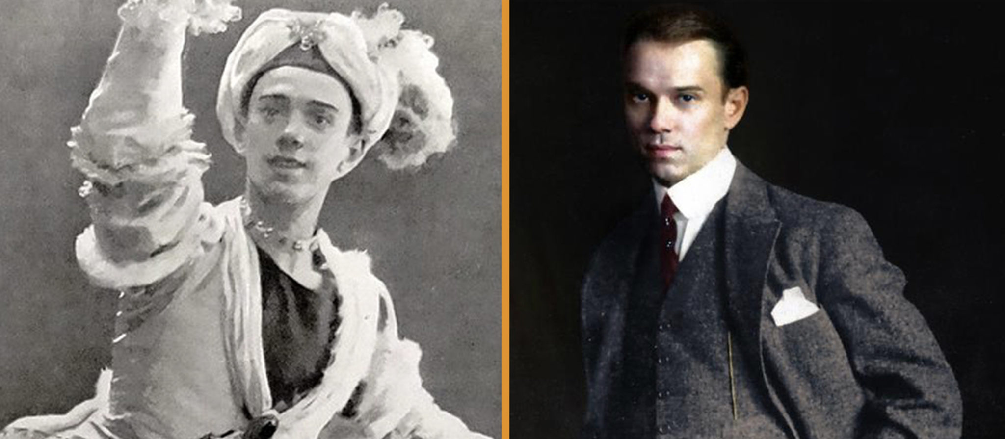 Vaslav Nijinsky dancing and in suit