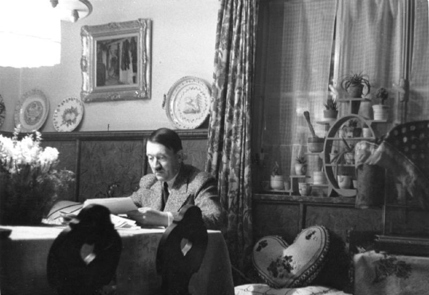 B&W photo of Adolf H. in  Haus Wachenfeld, - 1936