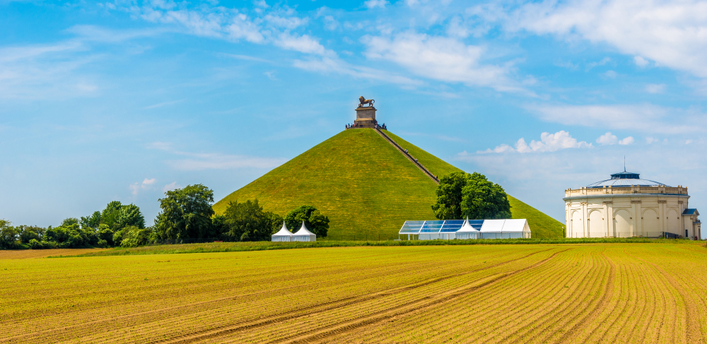 View at the Watrloo Hill with Memorial Battle of Waterloo Belgium on a sunny day