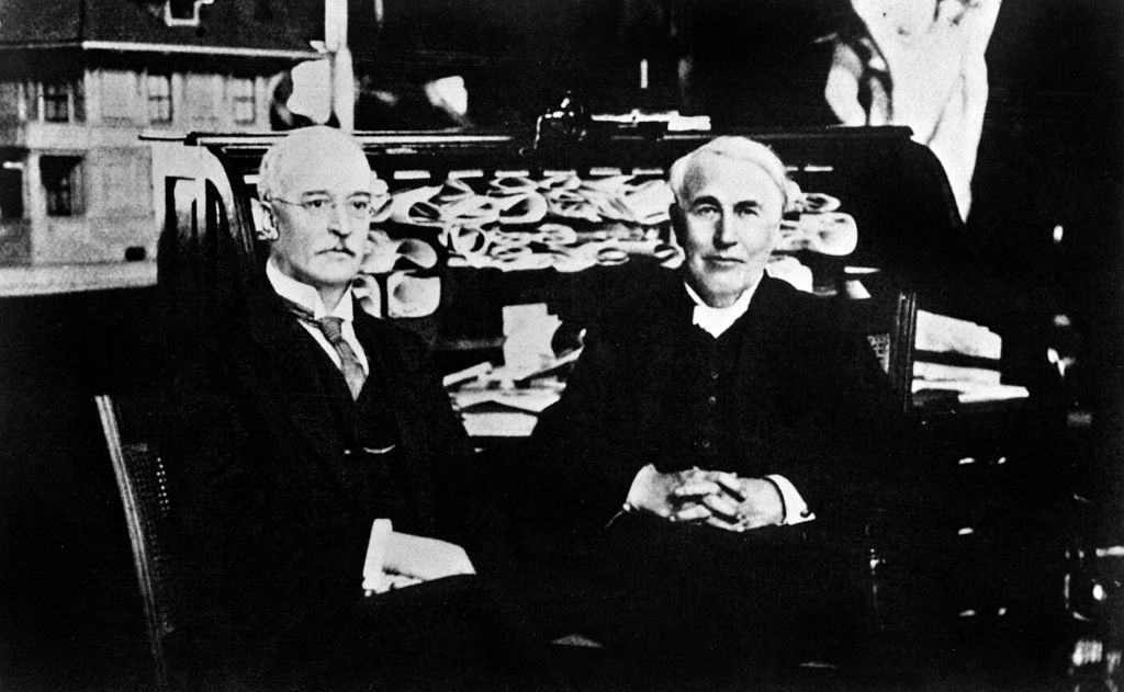 German engineer Rudolf Christian Karl Diesel and Thomas Alva Edison during Diesel's visit in the USA 1912
