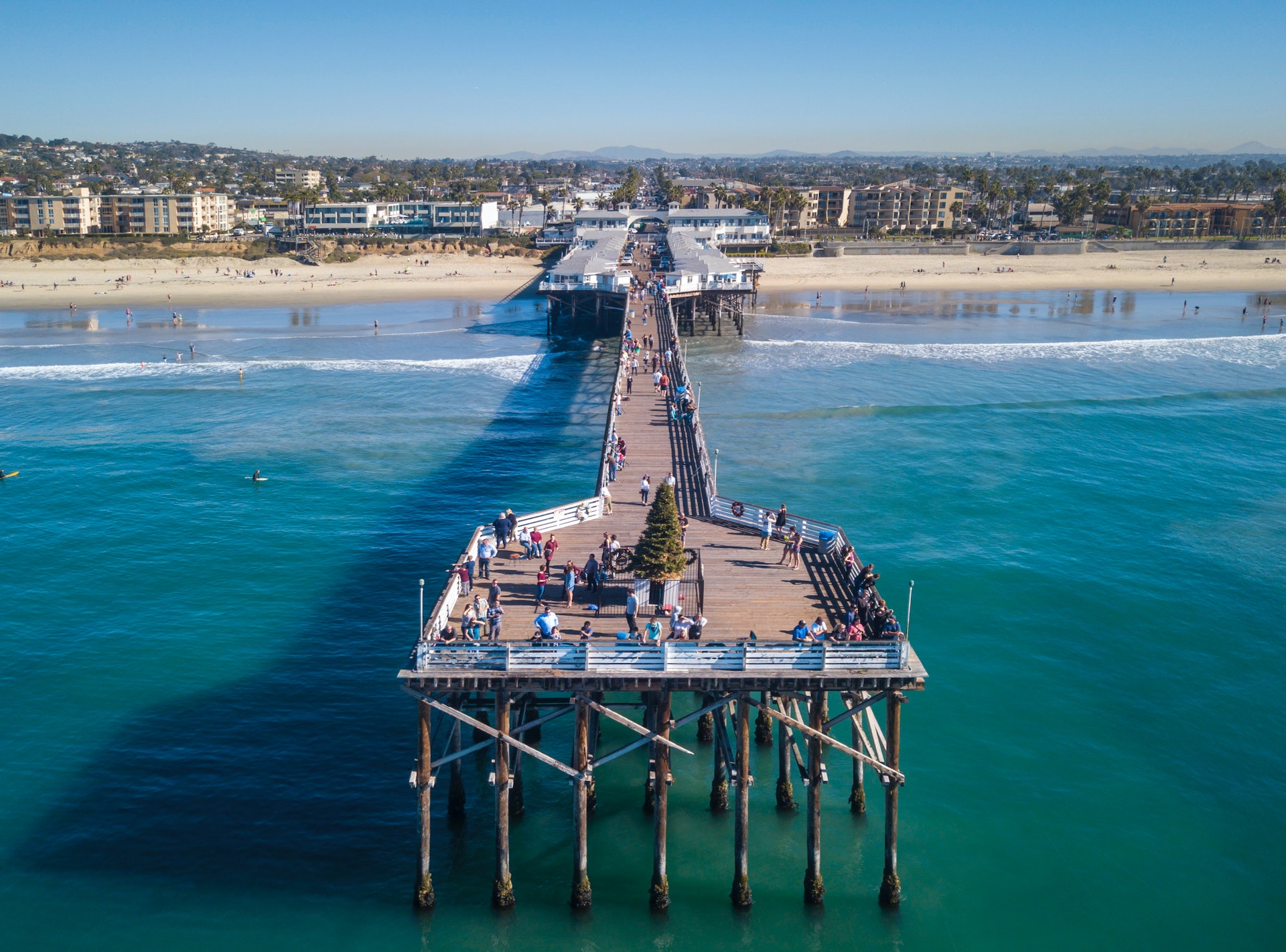 drone shot of the beach in san diego california usa