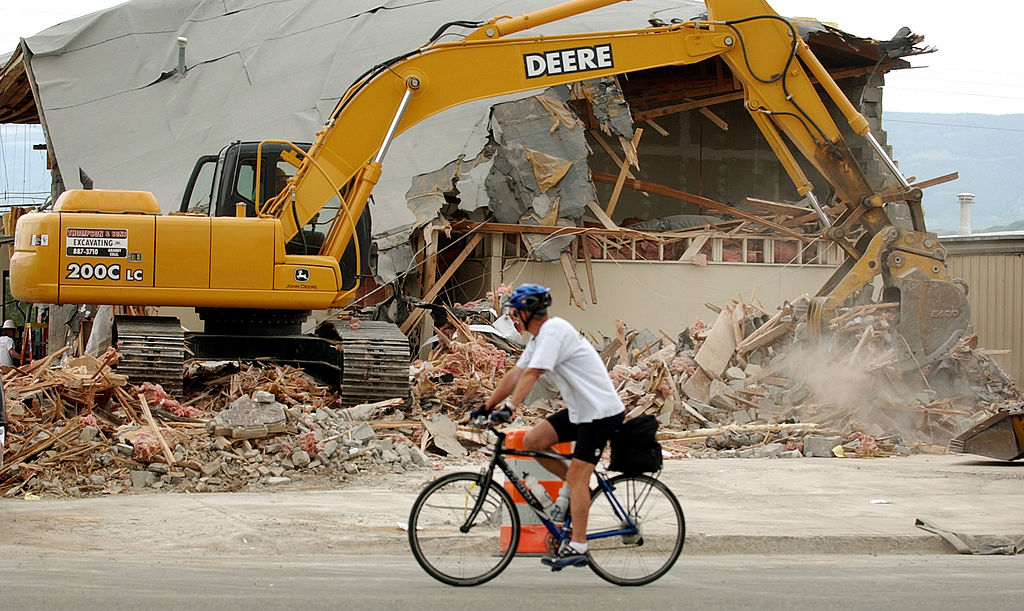 Thompson and Sons Excavating is doing the demolition work on the newspaper office