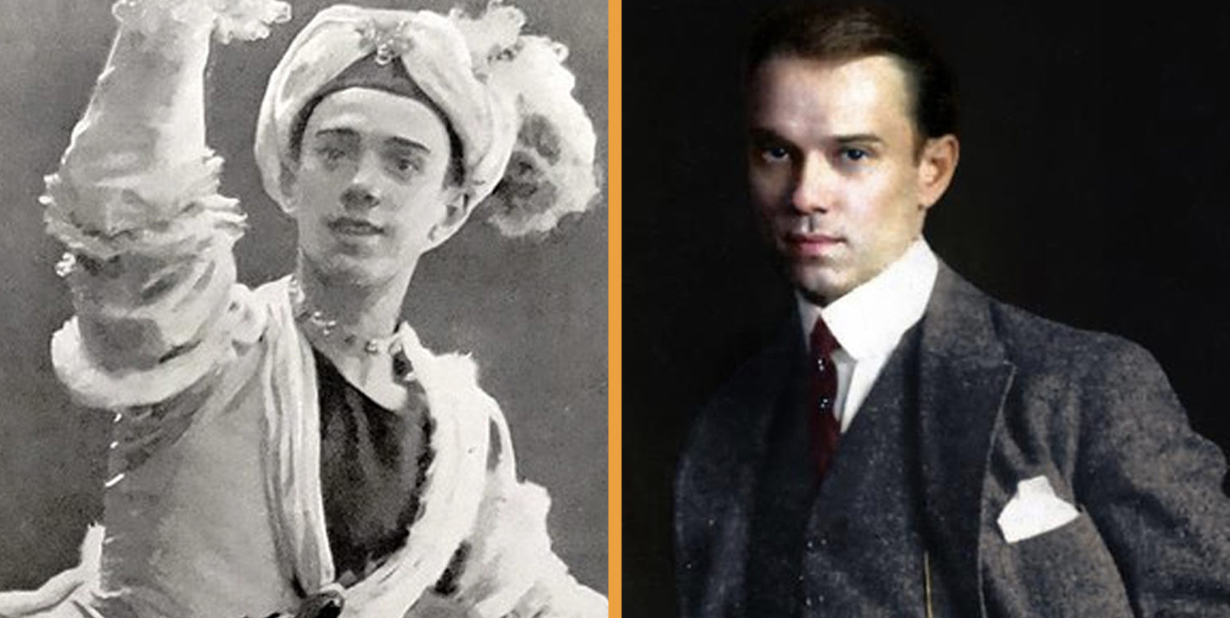 Vaslav Nijinsky dancing and in suit