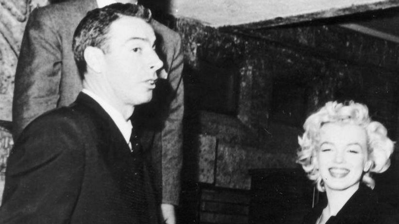 Joe DiMaggio with newlywed wife/actress Marilyn Monroe, staying at the Imperial Hotel on their honeymoon in Tokyo, Japan along with hotel General Manager Tetsuzō Inumaru, circa 1954.