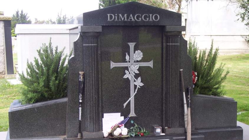 Joe DiMaggio's grave site located at Holy Cross Cemetery in Colma, California