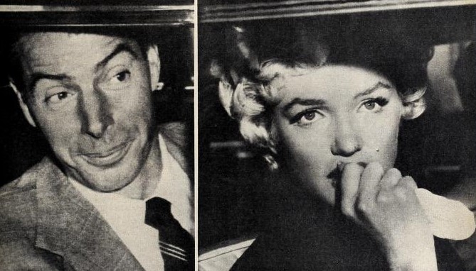 Joe DiMaggio and Marilyn Monroe in a car, c. 1954