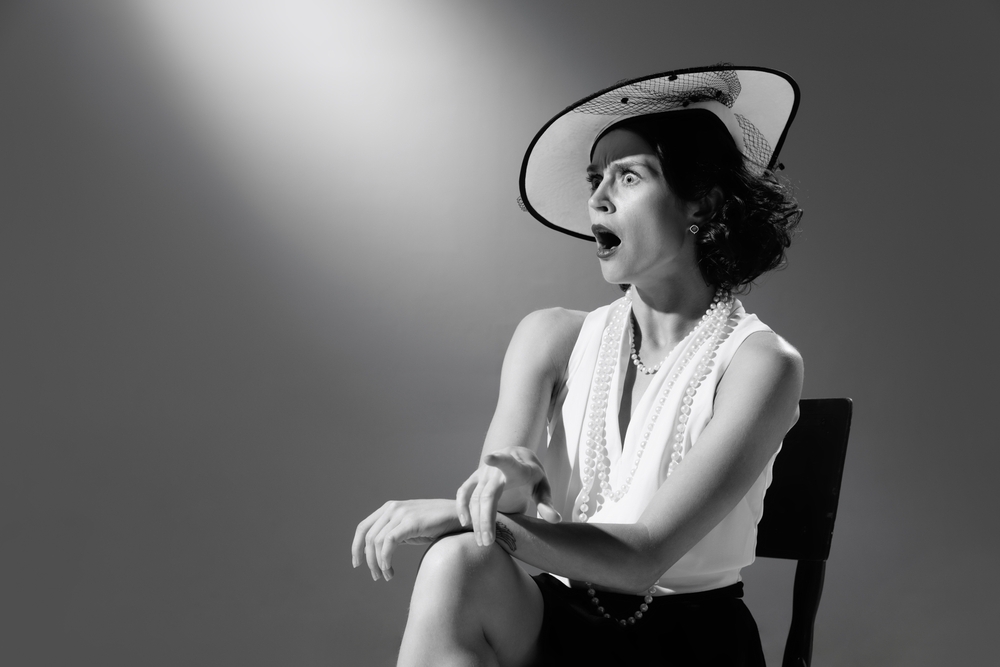 Portrait of emotive shocked woman vintage