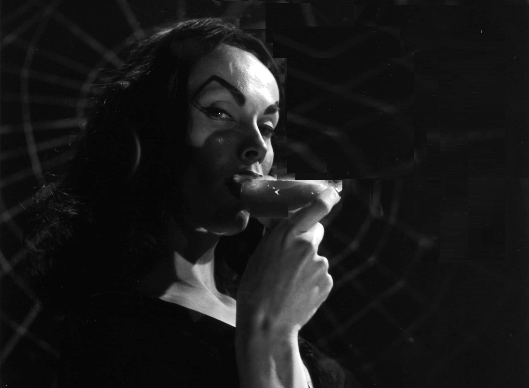 Studio headshot portrait of Finnish-born actor and television host Vampira, nee Maila Nurmi - 1956