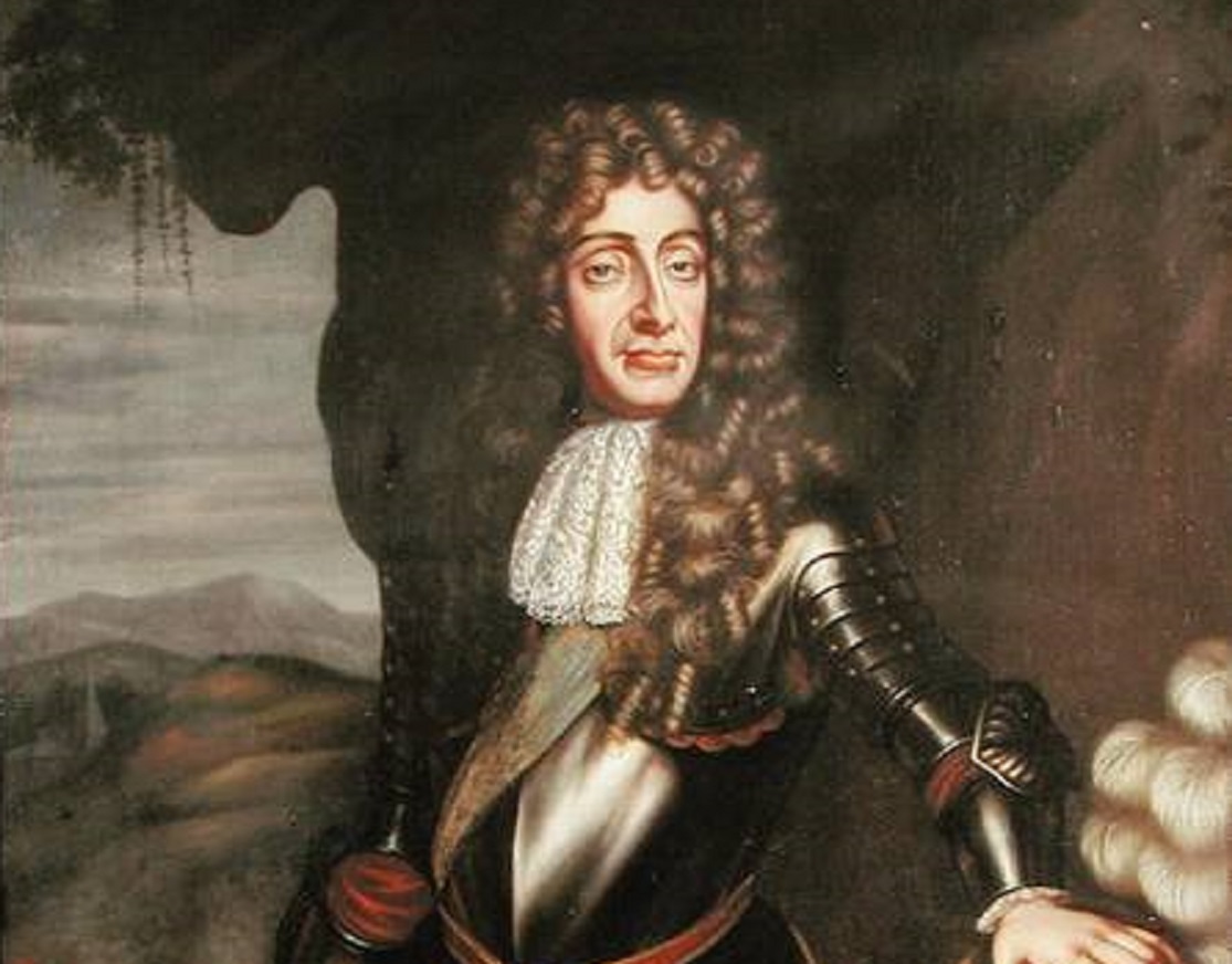 Portrait painting of James II of England looking at front wearing armor - 18th century