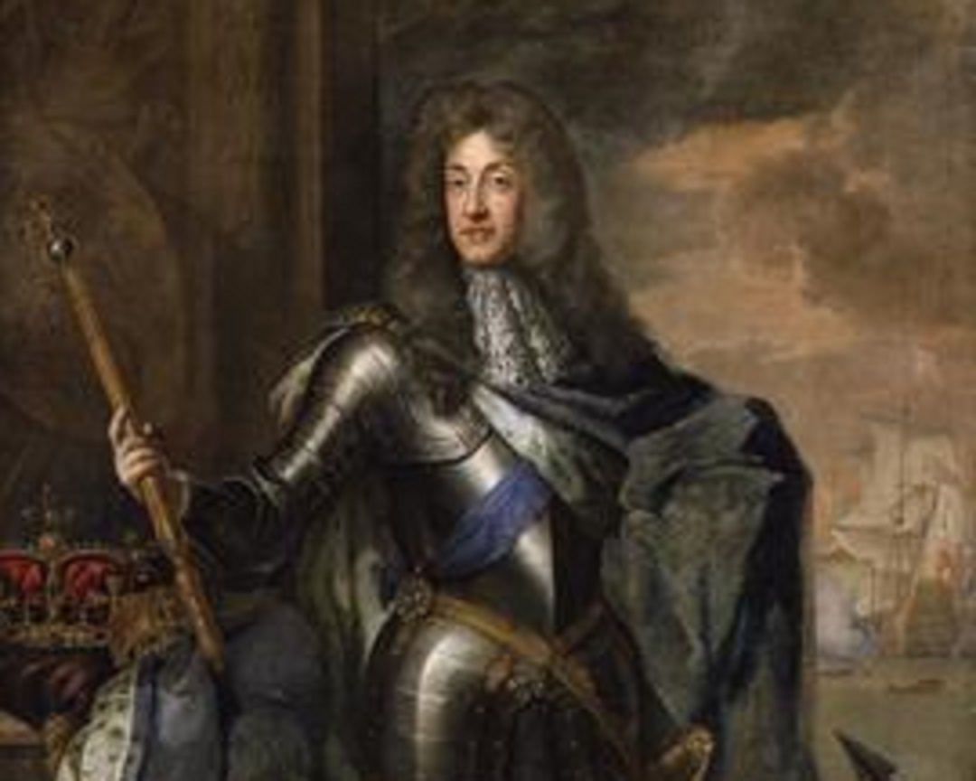 Portrait painting of James II of England looking at side in armor - 1684