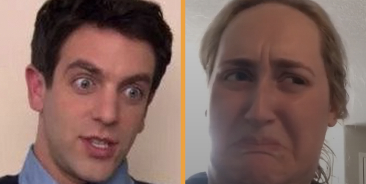 Man wearing grey hoodie is holding a box in his hands.