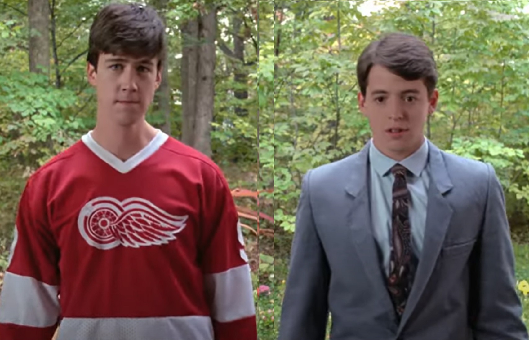 Screenshot: Alan Ruck & Matthew Broderick standing outside  - from Ferris Bueller's Day Off (1986)