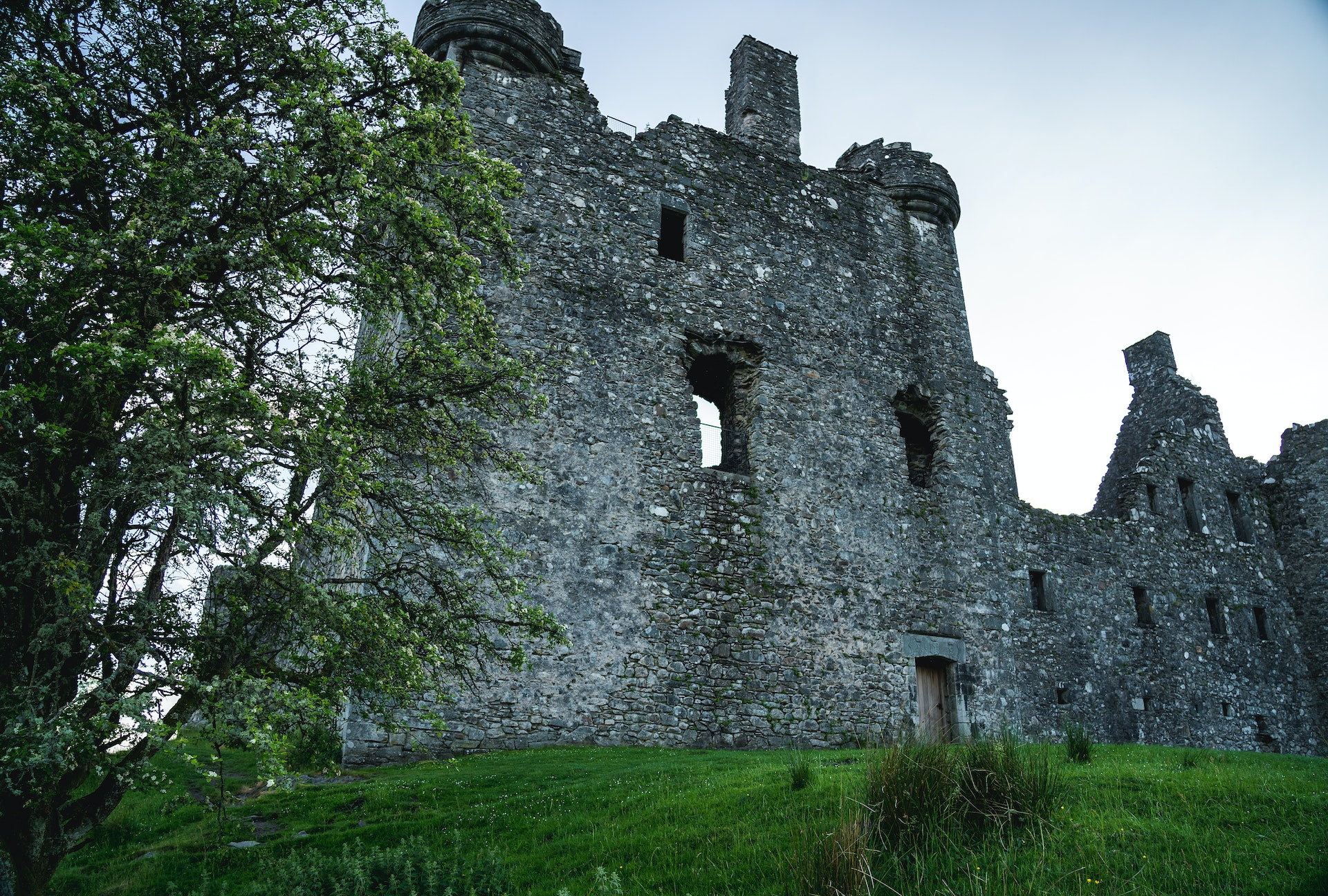 ruins of old castle surrounded with trees and grass