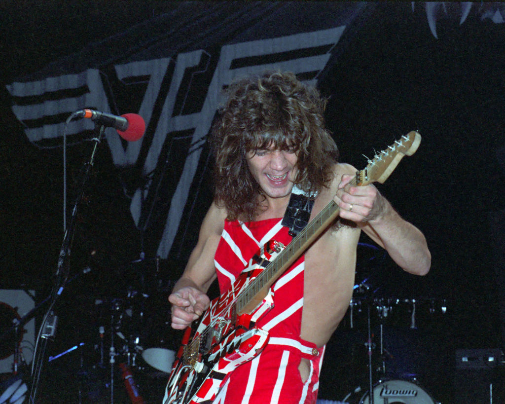 Eddie Van Halen of Van Halen performs on the Diver Down tour