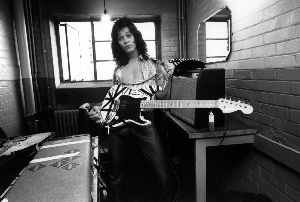Eddie Van Halen posed, backstage at Lewisham Odeon