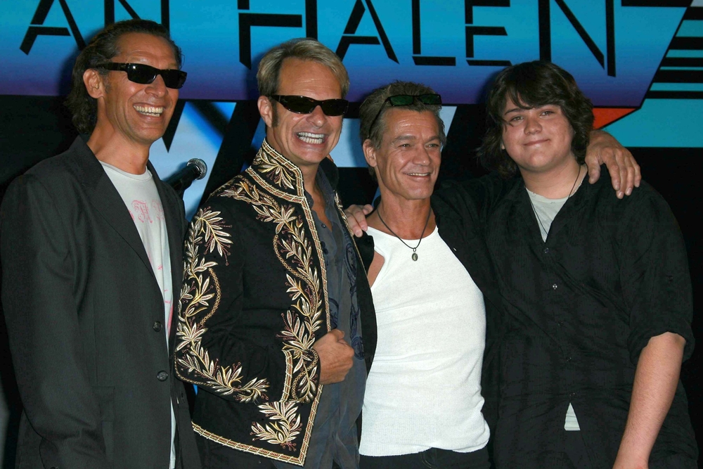 Alex Van Halen and David Lee Roth with Eddie Van Halen and Wolfgang Van Halen