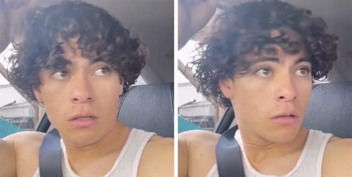 Shocked young woman in red top  driving a  car at night