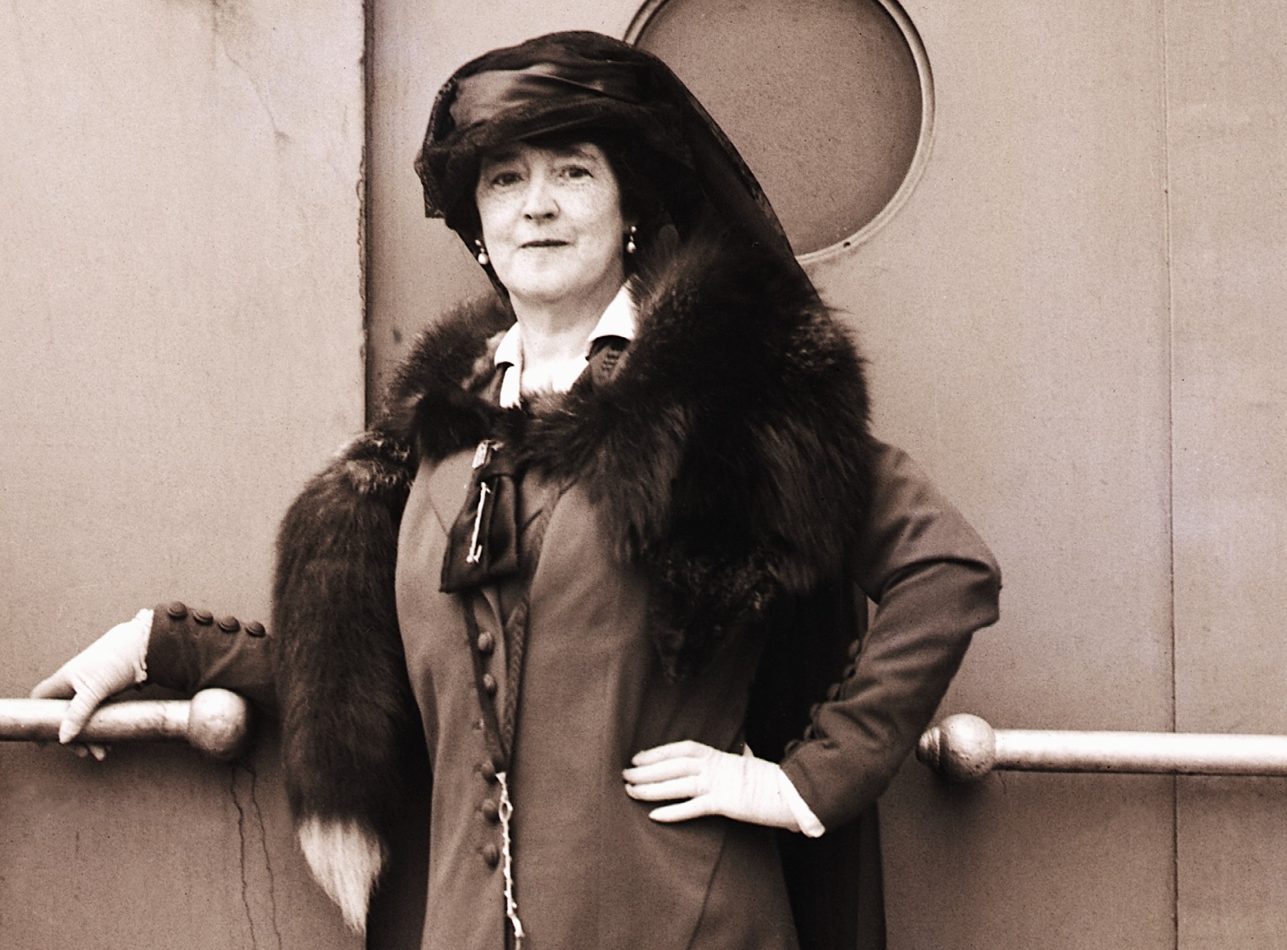 Lucy, Lady Duff-Gordon, arriving on RMS Campania - 1914