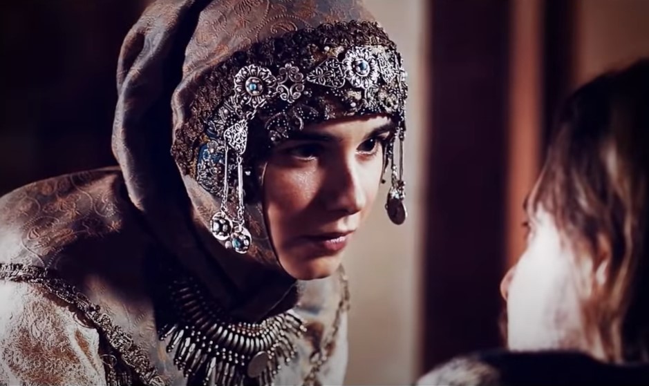 Ivan III of Russia and Mariya Andreeva as Sophia Palaiologina sitting on thrones