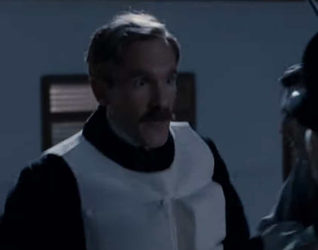 Screenshot: Cosmo Duff-Gordon are looking at side with upset face - from Titanic (Mini Series 2012)