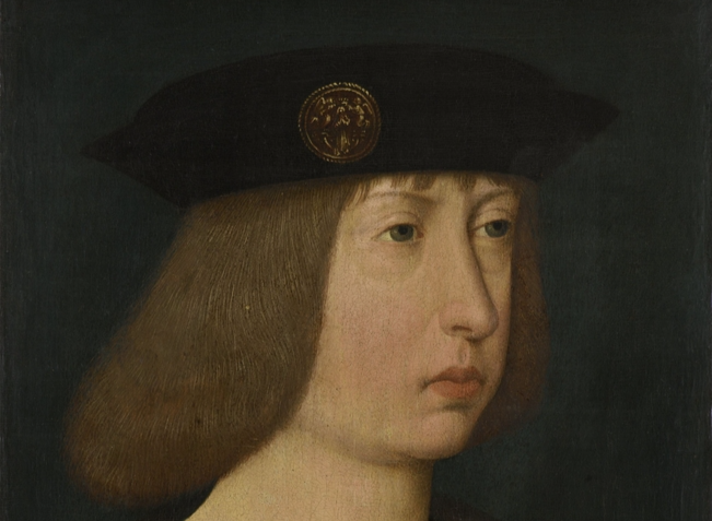 Portrait of Philip the Fair, Duke of Burgundy, wears a black jerkin over a pleated white shirt