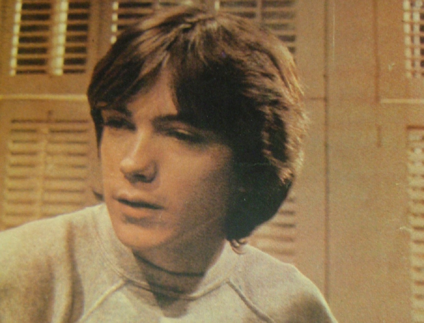 David Cassidy wearing grey sweater is looking at side - 1972
