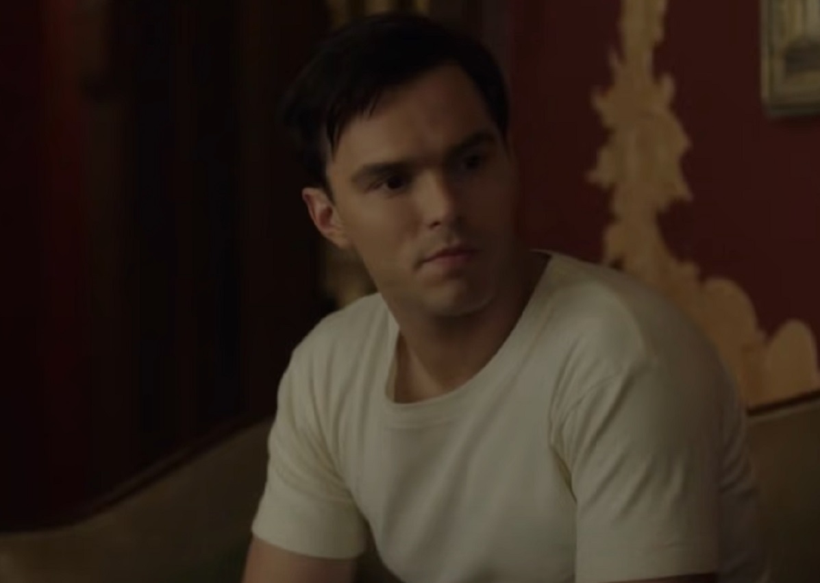 Screenshot: J.D. Salinger wearing white shirt is looking at side - from Rebel in the Rye (2017)