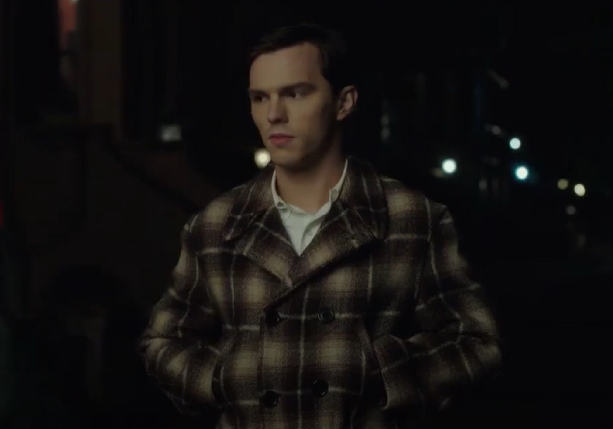 Screenshot: J.D. Salinger wearing dark jacket is looking at front outside - from Rebel in the Rye (2017)