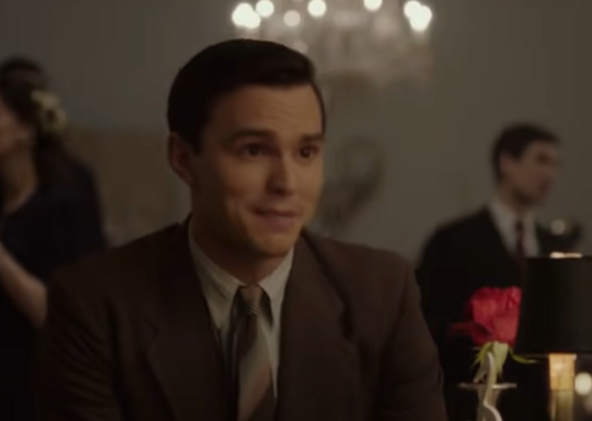 Screenshot: J.D. Salinger wearing dark suit is looking at front - from Rebel in the Rye (2017)