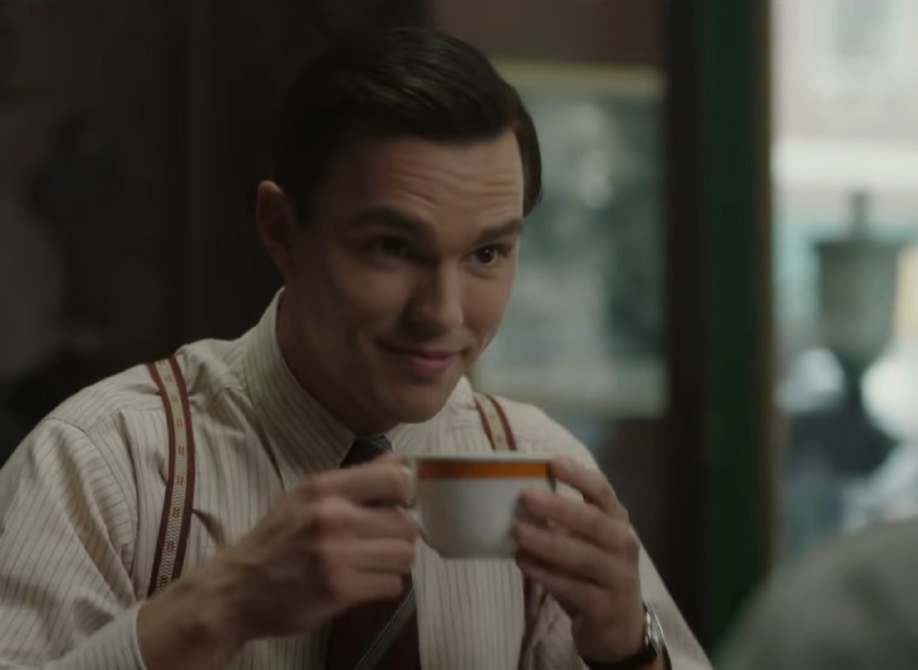 Screenshot: J.D. Salinger wearing white shirt is smiling - from Rebel in the Rye (2017)