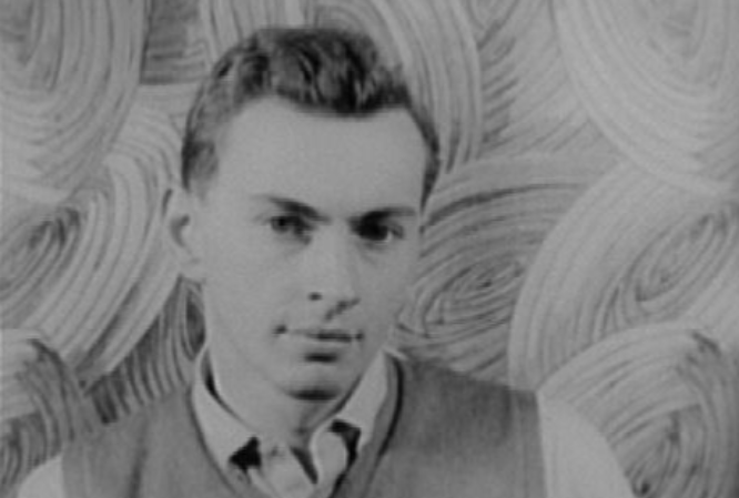 Grayscale Portrait Photo Of Young Gore Vidal wearing a vest and shirt