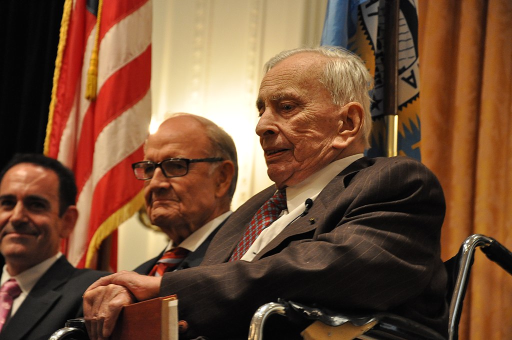 Gore Vidal and Senator George McGovern at the Richard M. Nixon Library sitting next to each other