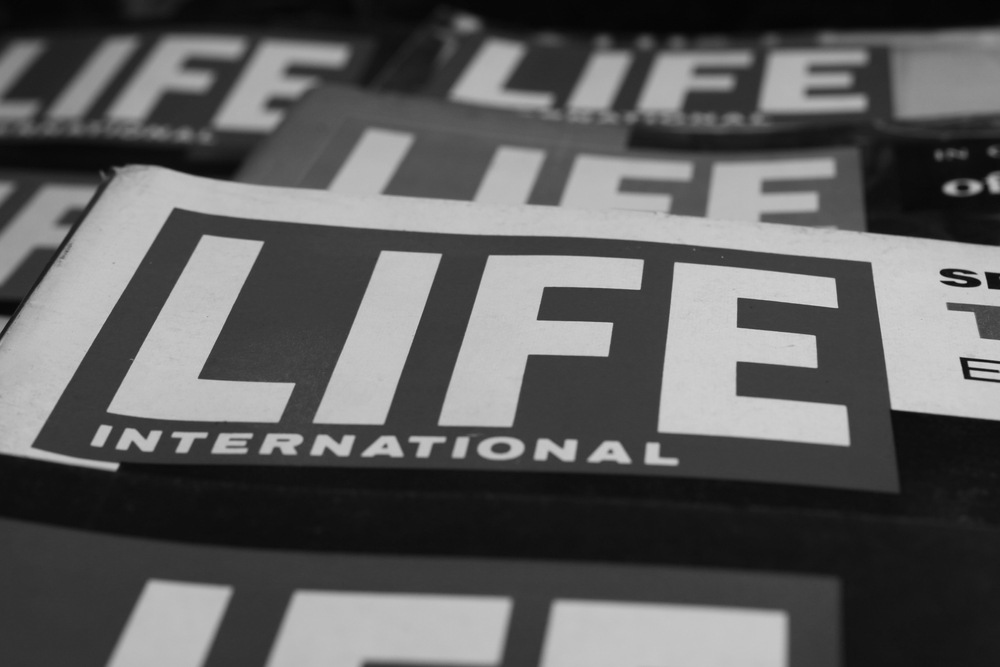 Close up of american Time Life vintage magazines lettering logo