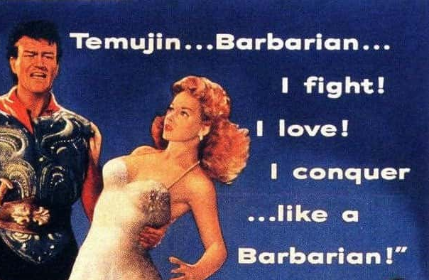 Poster for the film The Conqueror with John Wayne and Susan Hayward