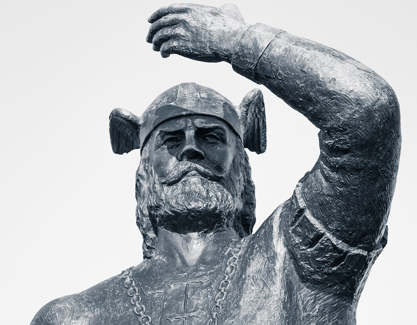 Statue of the Viking Leif Erikson Statue with his left arm raised